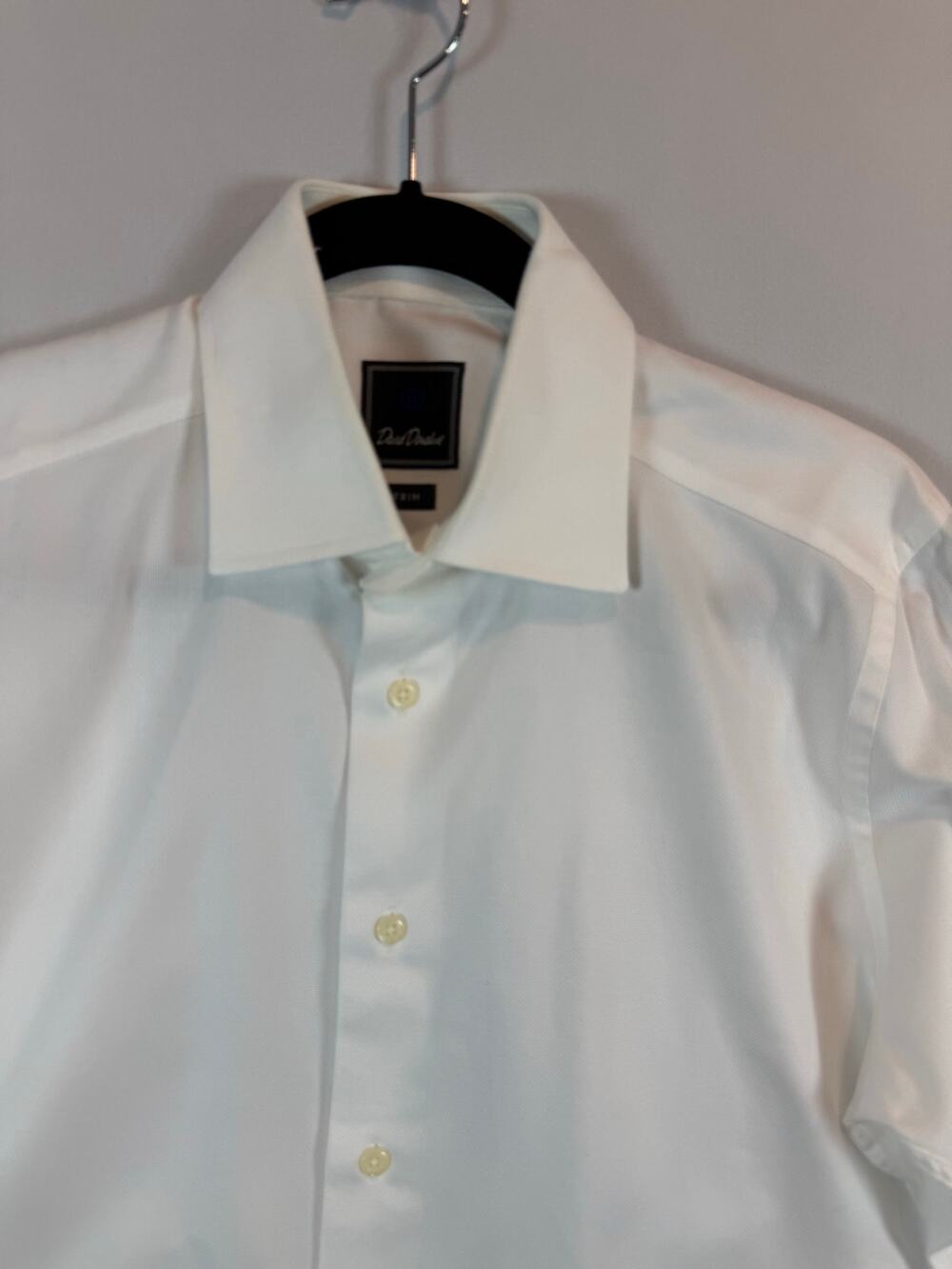 David Donahue Trim Fit White Textured Cotton Dress Shirt Mens Large L